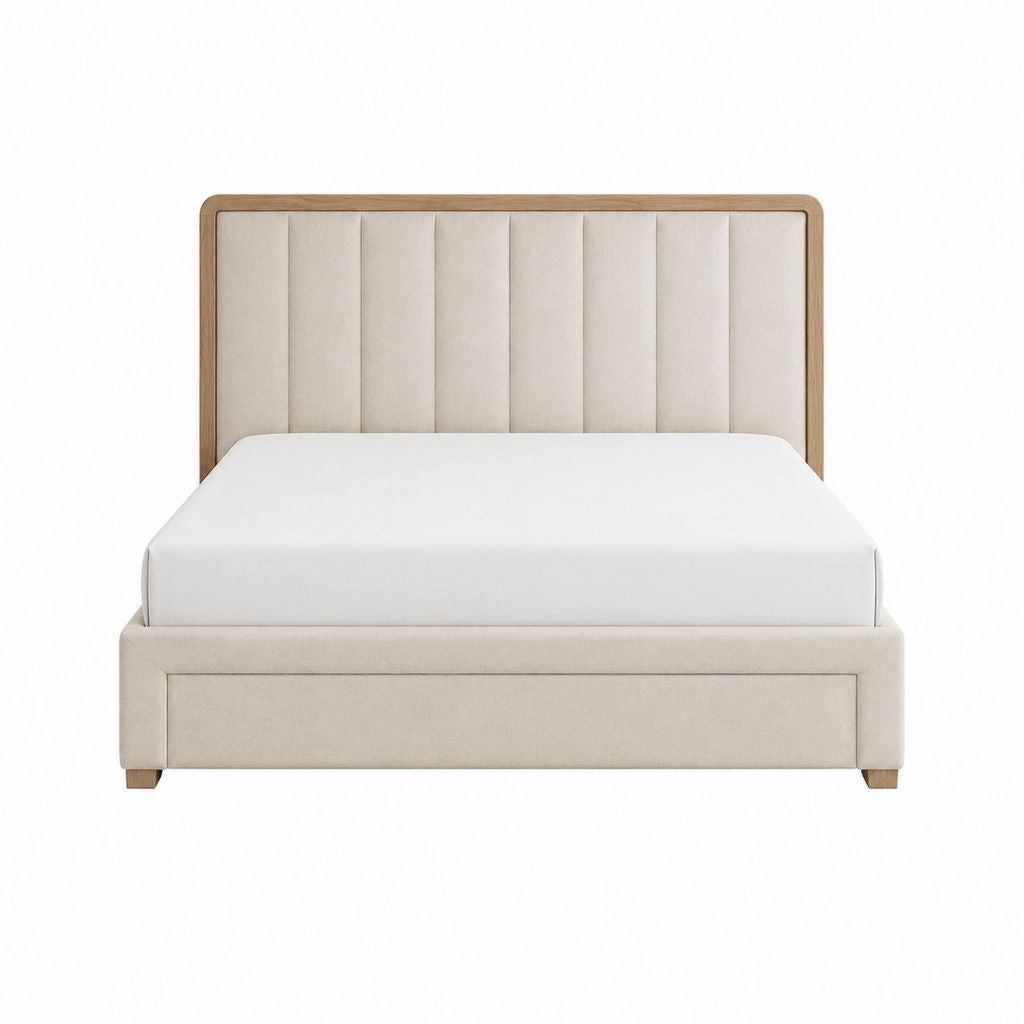 Polsterbett Doppelbett Beige mit Kopfteil aus Polyester und Holz Rechteckig 180 x 200 cm