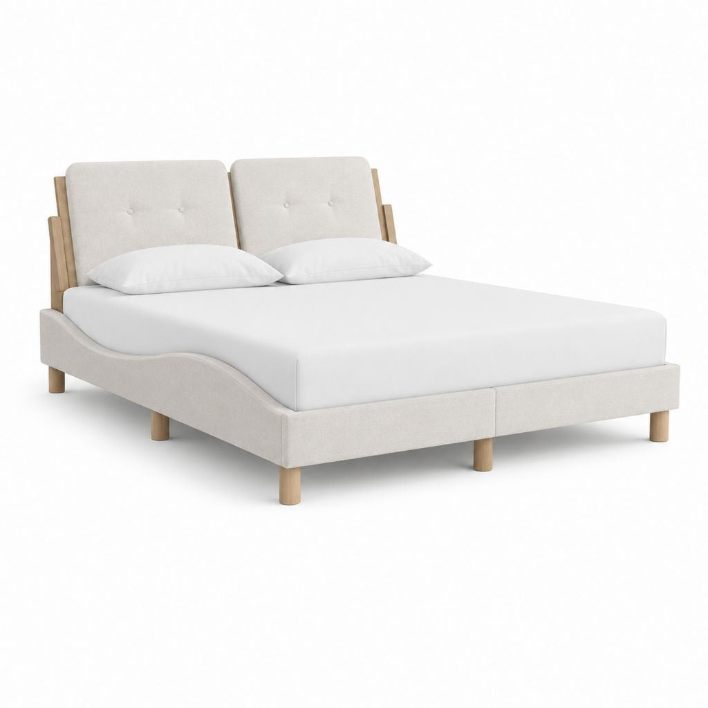 Polsterbett Doppelbett Creme Polyesterbezug Rechteckig mit Holzfüßen 180 x 200 cm