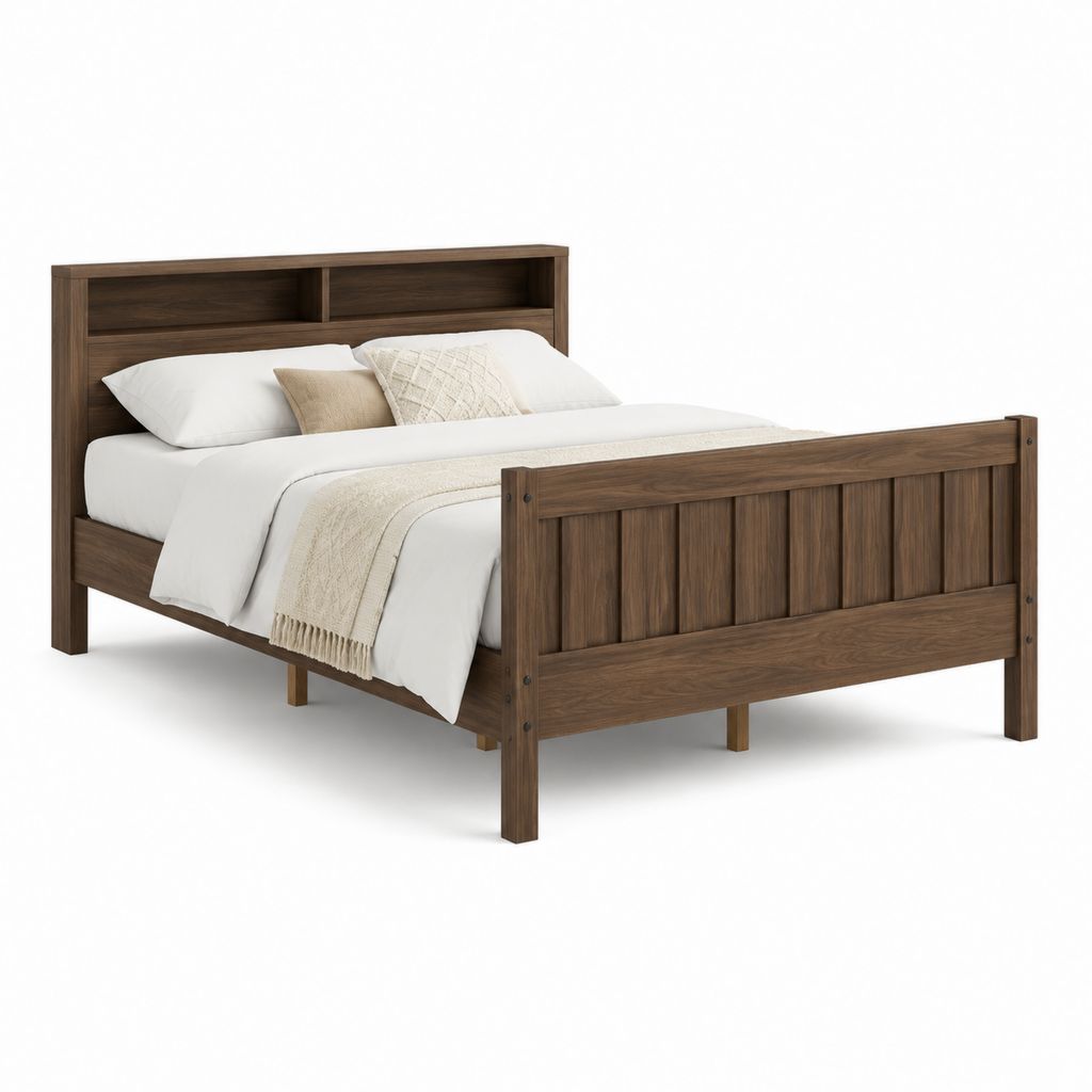 Doppelbett Bettgestell Dunkelbraun Kiefer-Massivholz rechteckig 160 x 200 cm mit Kopfteilablagen