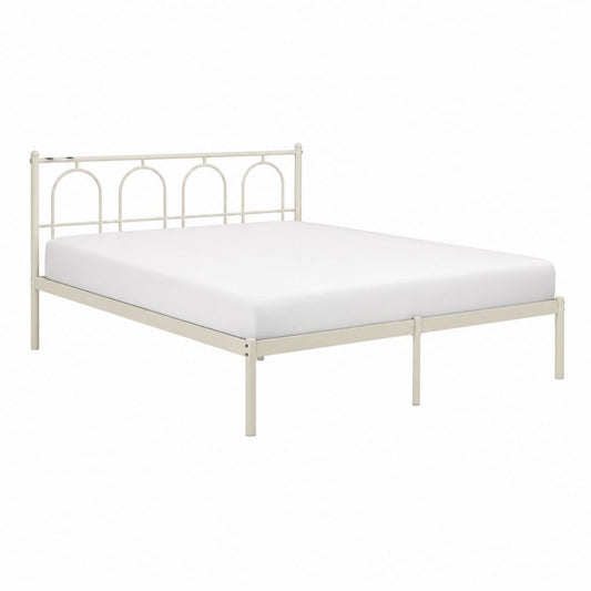 Metallbett Bettgestell Cremeweiß Stahl 140 x 200 cm mit Kopfteil