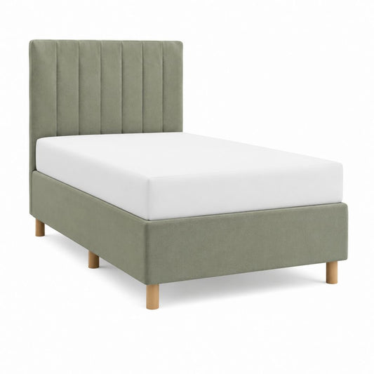 Polsterbett Einzelbett Olivgrün mit Polyester-Samtbezug und Holzfüßen 90 x 200 cm