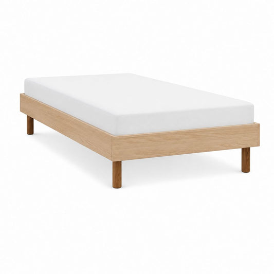 Einzelbettgestell 90 x 200 cm Eiche hell mit furnierter MDF-Rahmenkonstruktion und Massivholzfüßen