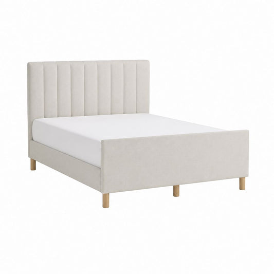 Polsterbett Doppelbett Beige mit Polyester-Samtbezug und vertikal gestepptem Kopfteil 160 x 200 cm