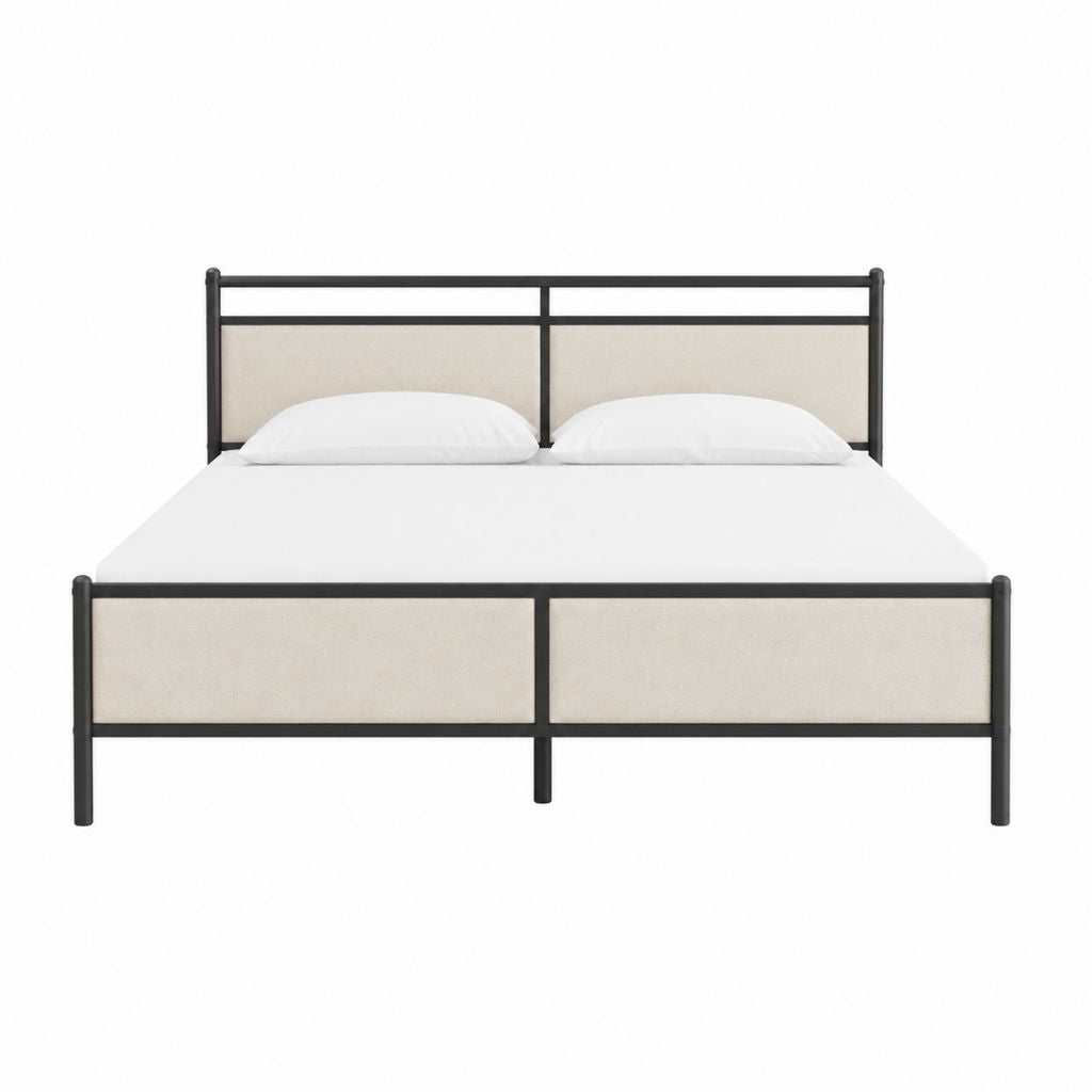 Metallbett Doppelbettgestell Schwarz Beige Stahl Polyester 160 x 200 cm