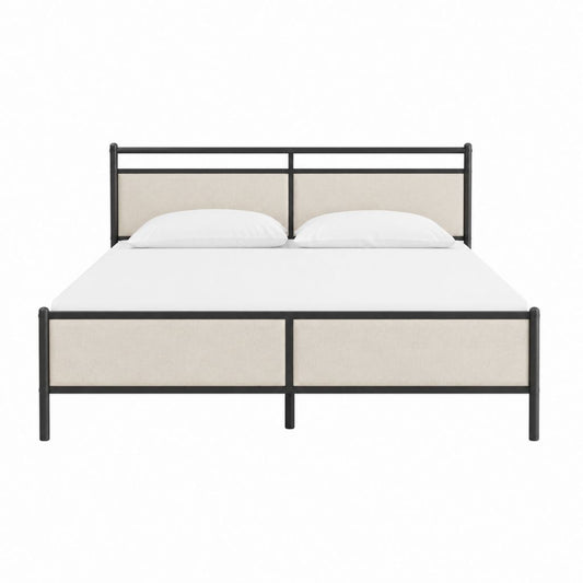 Metallbett Doppelbettgestell Schwarz Beige Stahl Polyester 160 x 200 cm