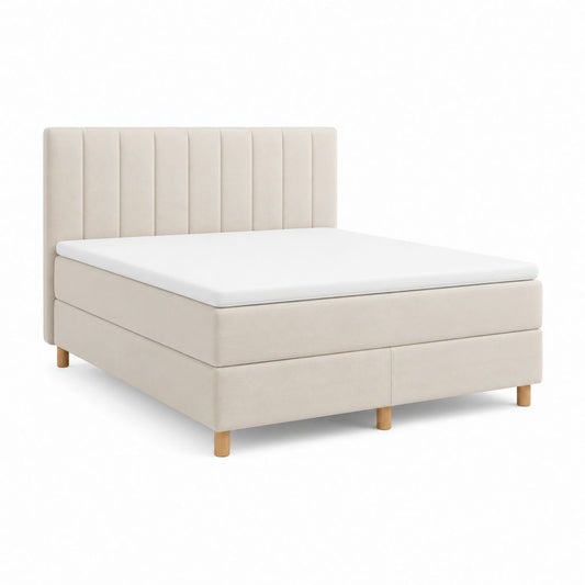 Boxspringbett 180 x 200 cm Beige mit Polyester-Mikrofaserbezug und gepolstertem Kopfteil