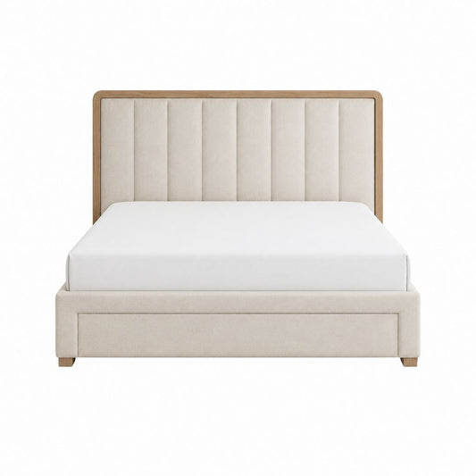 Polsterbett Doppelbett Beige mit Kopfteil aus Polyester und Holz Rechteckig 180 x 200 cm