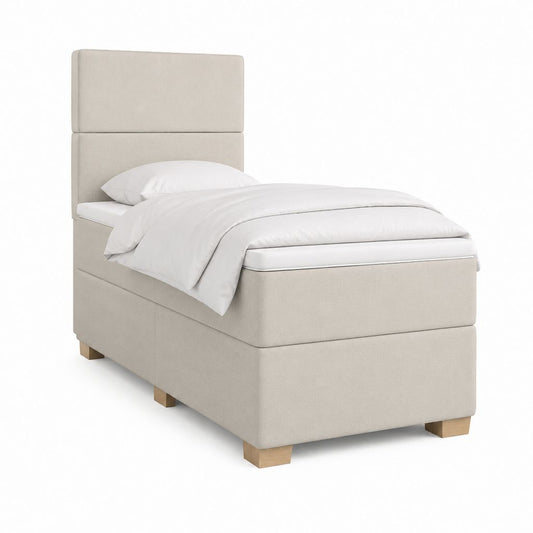 Polsterbett Einzelbett Beige mit Polyesterbezug und Holzfüßen 90 x 200 cm