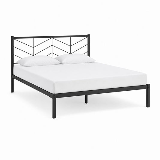 Metallbett Doppelbettgestell Schwarz pulverbeschichteter Stahl rechteckig 140 x 200 cm