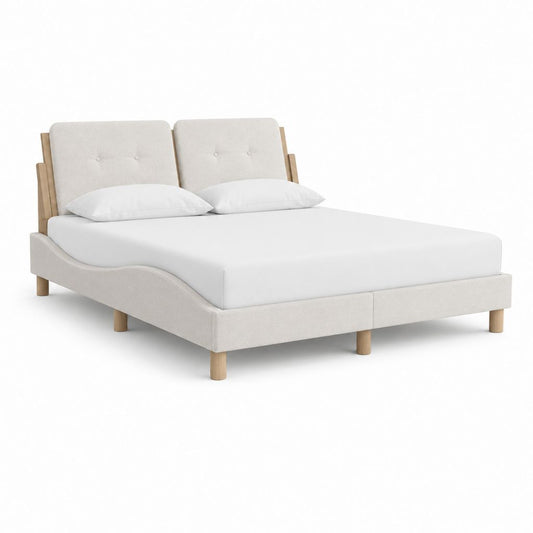 Polsterbett Doppelbett Creme Polyesterbezug Rechteckig mit Holzfüßen 180 x 200 cm