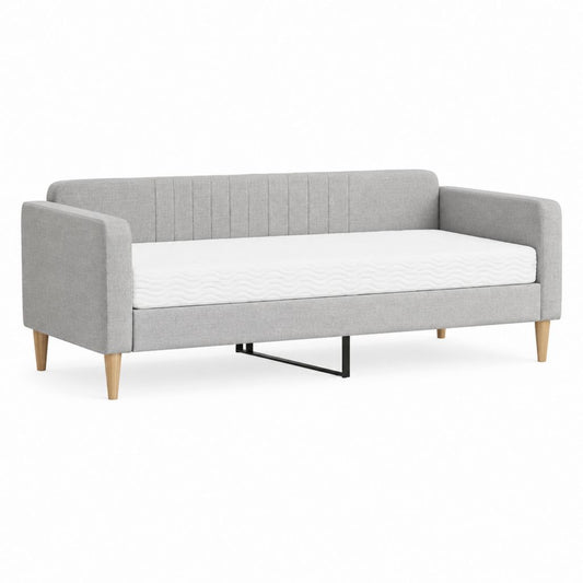 Schlafsofa ausziehbar Hellgrau Polyester mit Matratze 205 x 98 x 85 cm Liegefläche 190 x 90 cm
