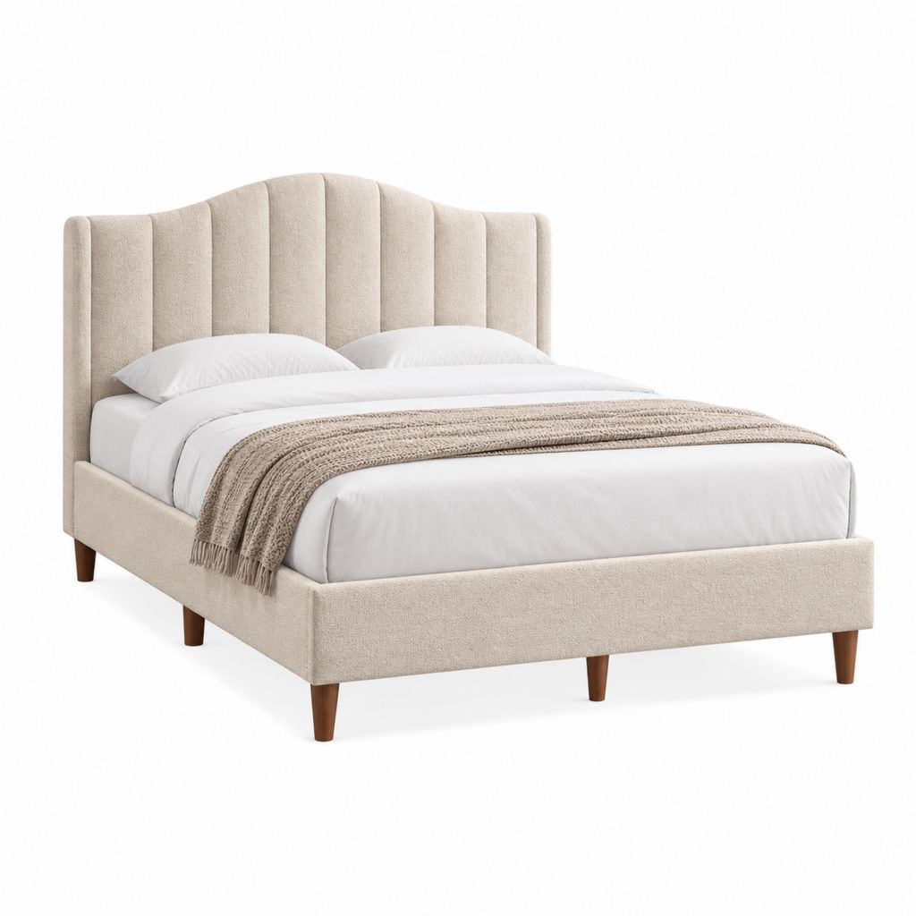 Polsterbett Doppelbett Beige Polyester mit gepolstertem Kopfteil 160 x 200 cm