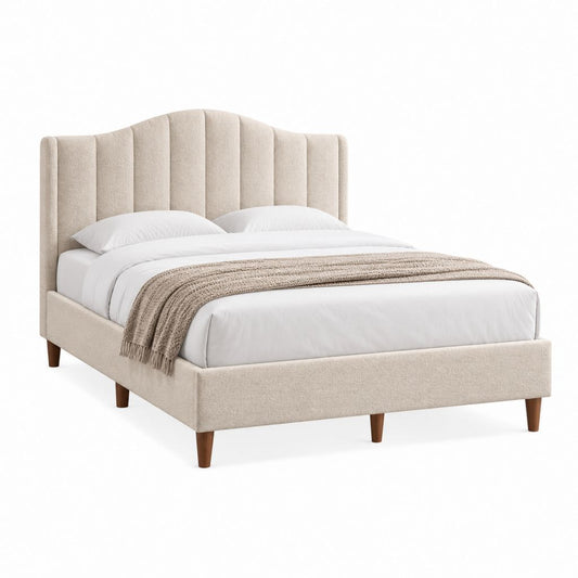 Polsterbett Doppelbett Beige Polyester mit gepolstertem Kopfteil 160 x 200 cm