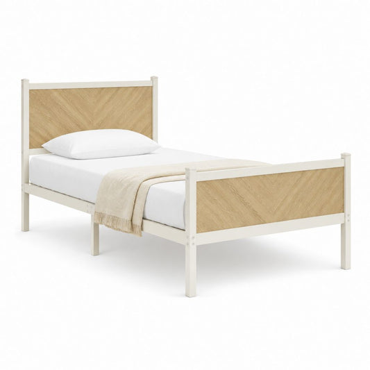 Einzelbett Bettgestell Weiß Eicheoptik aus Massivholz und MDF 90 x 200 cm