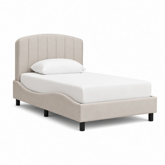 Polsterbett Einzelbett Beige Polyester-Webstoff geschwungen 90 x 200 cm