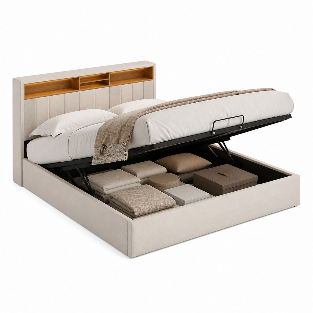 Doppelbett mit Stauraum Beige Polyester rechteckig 160 x 200 cm