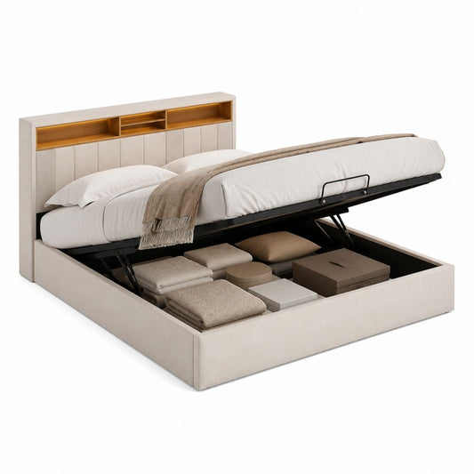 Doppelbett mit Stauraum Beige Polyester rechteckig 160 x 200 cm