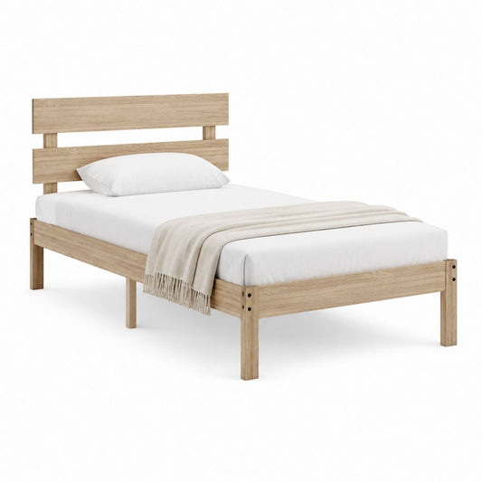 Einzelbett Bettgestell Naturholz Massivholz Rechteckig 90 x 200 cm