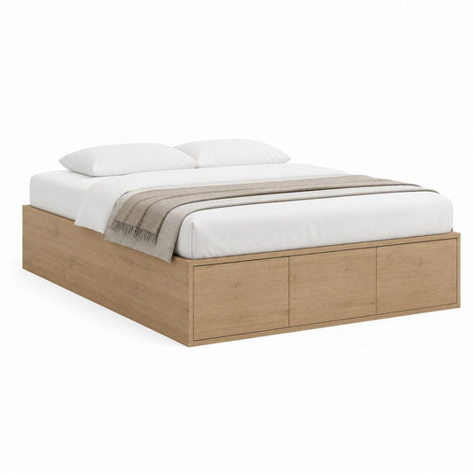 Stauraumbett Doppelbett Eiche Natur Spanplatte rechteckig 160 x 200 cm