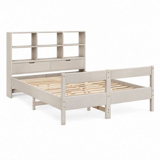 Einzelbett mit Bücherregal und Schubladen Beige Massivholz Polyester 90 x 200 cm